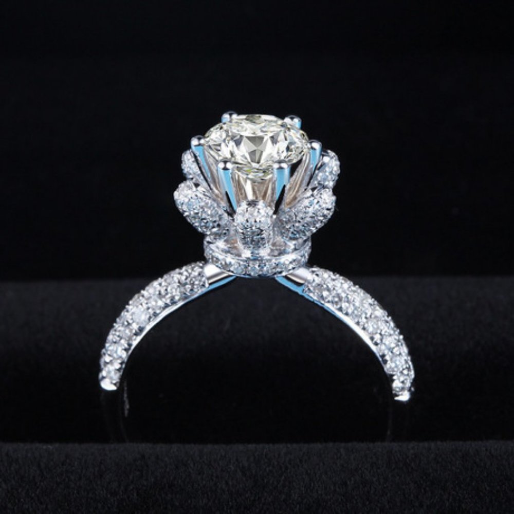 *NEW 3CT Diamond Flower 925 Sterling Silver Ring - Picture 4 of 6